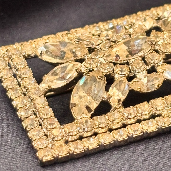 1950s GLAMOUR! Large Rectangular Marquise Rhinestone Brooch - Picture 5 of 16